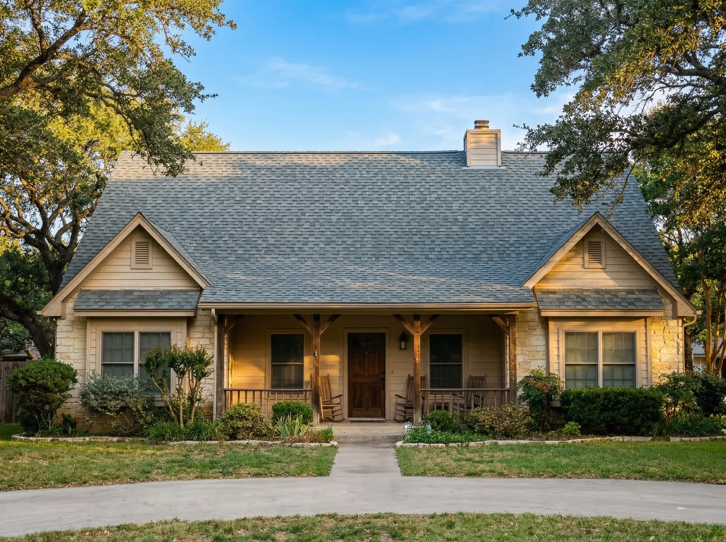 Front of home after full roof replacement