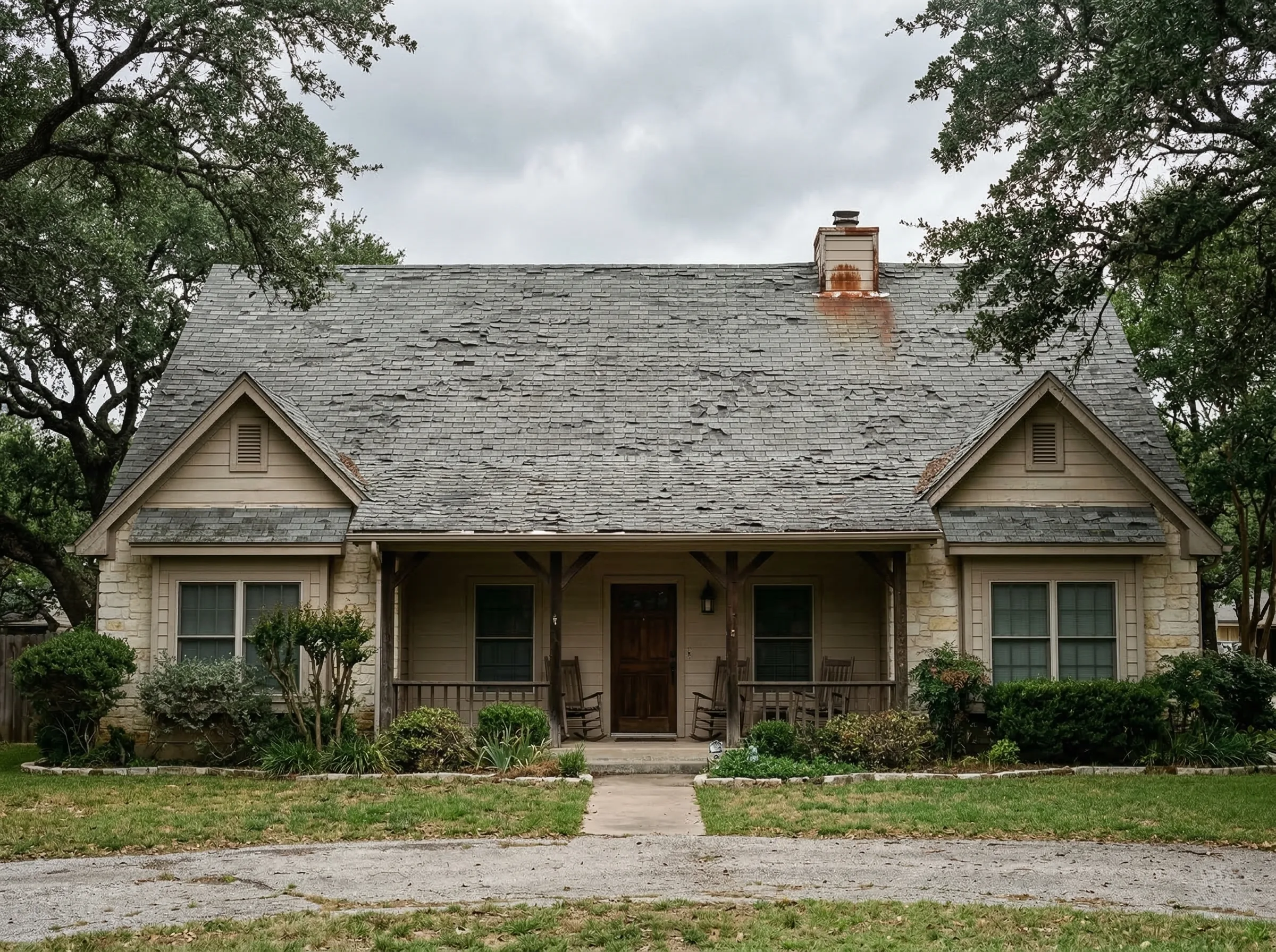 Front of home before roof replacement